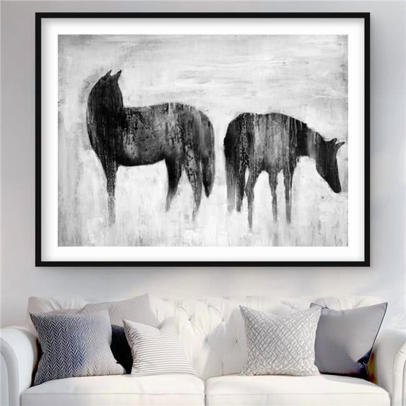 Begin Home Decor C1FM3648VOAI1J 36 x 48 in. Horses Silhouettes in the Mist - White Horse Framed Print