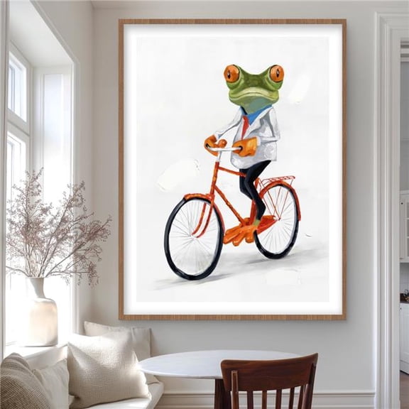 Begin Home Decor C1FM3648VWZHQS 36 x 48 in. Funny Frog Riding A Bike - Bedroom Black Framed Print