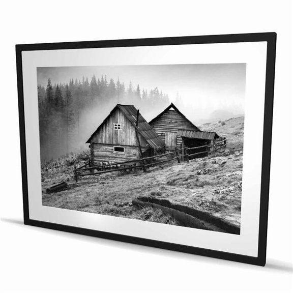 Begin Home Decor C1FM3648XA4B03 36 x 48 in. Mountain Carpathian Village - Gray Man Cave Framed Print