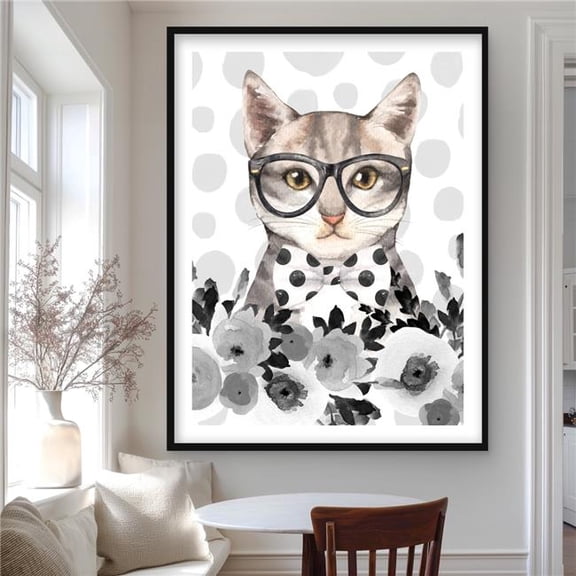 Begin Home Decor C1FM3648XYHRL1 36 x 48 in. Geek Cat - Children Art White Framed Matted Print - Decor