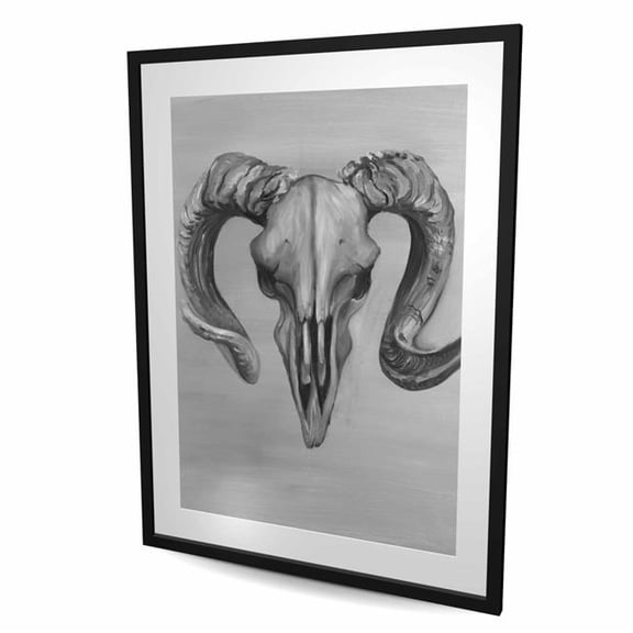 Begin Home Decor C1FM3648YEB64C 36 x 48 in. Grayscale Aries Skull - Framed Matted Print for Home Decor