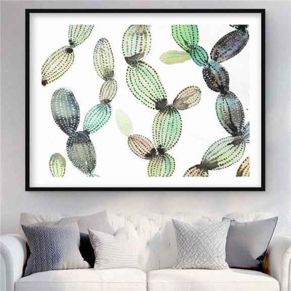 Begin Home Decor C1FM3648YNV57S 36 x 48 in. Cactus Pattern Framed Matted Print - Botanical Home Decor