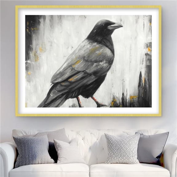 Begin Home Decor C1FM3648YQZJVL 36 x 48 in. Crow Bird - Framed Matted Print for Home Decor - Living Room