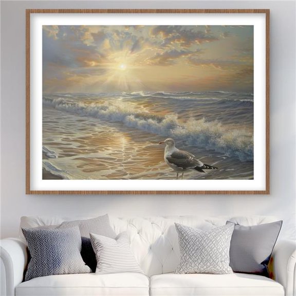 Begin Home Decor C1FM3648YVFDIQ 36 x 48 in. Seagull on the Beach - Gray Framed Matted Print - Home Decor