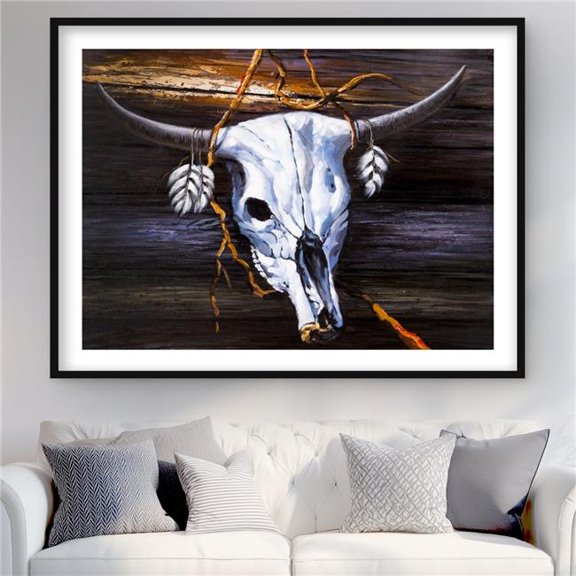 Begin Home Decor C1FM3648Z8O2AE 36 x 48 in. Hanged Skull on Wood Wall - Framed Animal Print for Decor