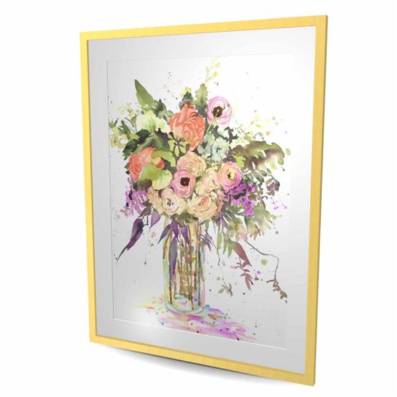 Begin Home Decor C1FM3648ZHRPPE 36 x 48 in. Romantic Bouquet Wall Art - Framed Matted Floral Print for Home Decor