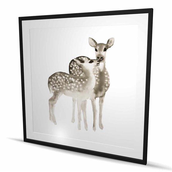 Begin Home Decor C1FM48480AS8NT 48 x 48 in. Sepia Fawns Love - Brown Framed Matted Print for Home Decor