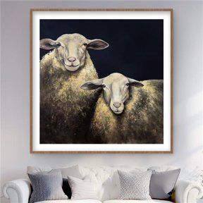 Begin Home Decor C1FM48480GX7H7 48 x 48 in. Two Sheep Blue Background - Turquoise Framed Matted Print