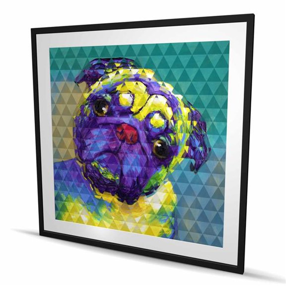 Begin Home Decor C1FM4848177RCO 48 x 48 in. Geometric Curious Pug - Yellow Framed Matted Print for Decor