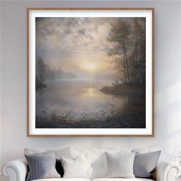 Begin Home Decor C1FM484820NRHW 48 x 48 in. Misty Sun - Black Framed Matted Print for Home Decor