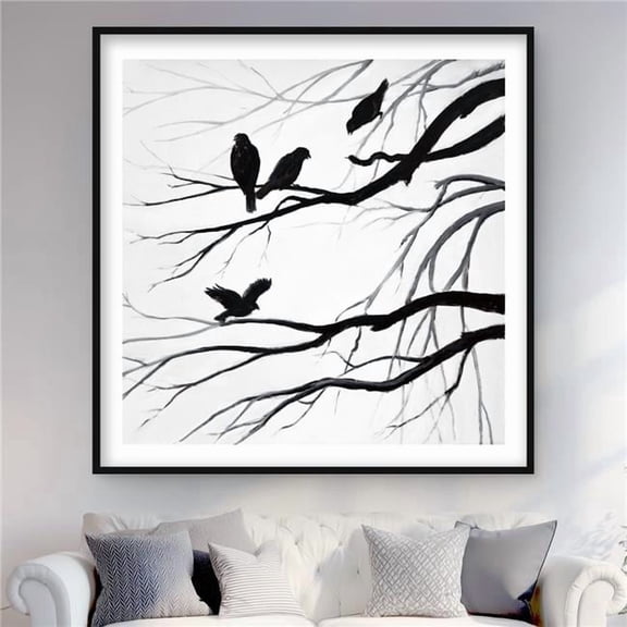 Begin Home Decor C1FM4848294XRQ 48 x 48 in. Silhouette of Birds - Black & White Trees Framed Print Decor