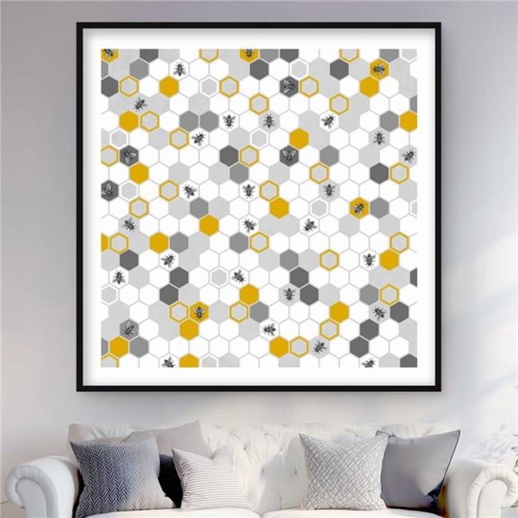 Begin Home Decor C1FM48482B1MFV 48 x 48 in. Beehive Pattern - Gold Children Art Framed Matted Print