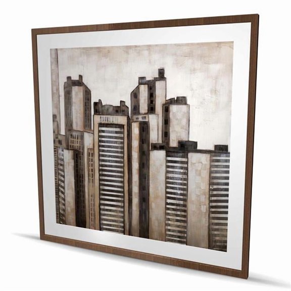 Begin Home Decor C1FM48482B39QQ 48 x 48 in. Striped Skyscrapers - Bedroom Cities Framed Matted Print