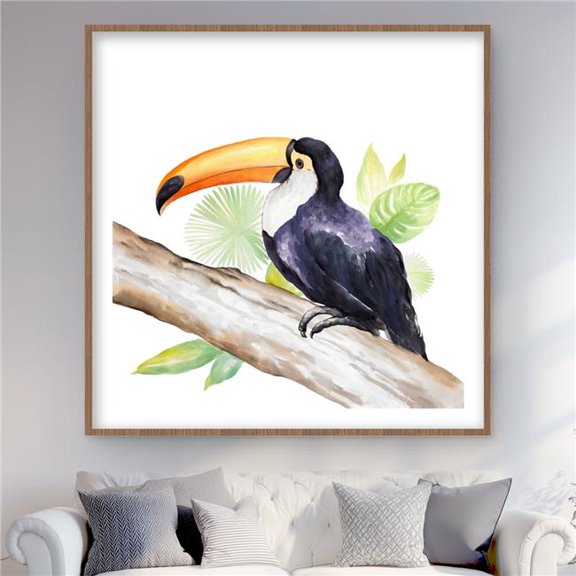 Begin Home Decor C1FM48482B47VR 48 x 48 in. Toucan Perched - Exotic Animals Framed Matted Print Decor
