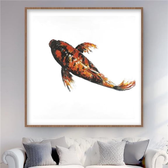 Begin Home Decor C1FM48482H6ABC 48 x 48 in. Red Butterfly Koi Fish Print Wall Art - Marine Bedroom Decor Frame