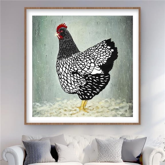 Begin Home Decor C1FM48482KH83S 48 x 48 in. Wyandotte Hen - Feathers Neo Mint Framed Matted Print Decor