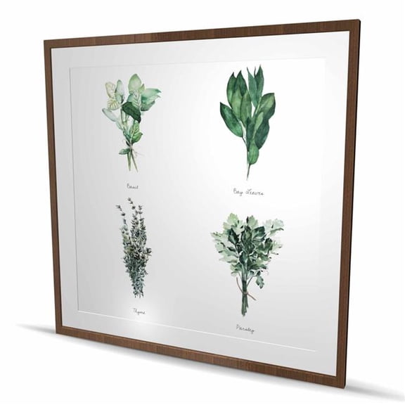 Begin Home Decor C1FM484834NFFU 48 x 48 in. Fine Herbs - Leaves Kitchen Framed Matted Print Wall Art - Home Decor