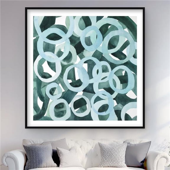 Begin Home Decor C1FM48483A6SZ5 48 x 48 in. Turquoise Abstract Rings Framed Matted Print Wall Art - Home Decor