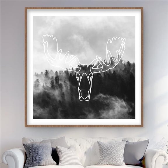 Begin Home Decor C1FM48483QOR8Y 48 x 48 in. Minimalist Moose Head Print Wall Art - Gray Rustic Framed Art Decor