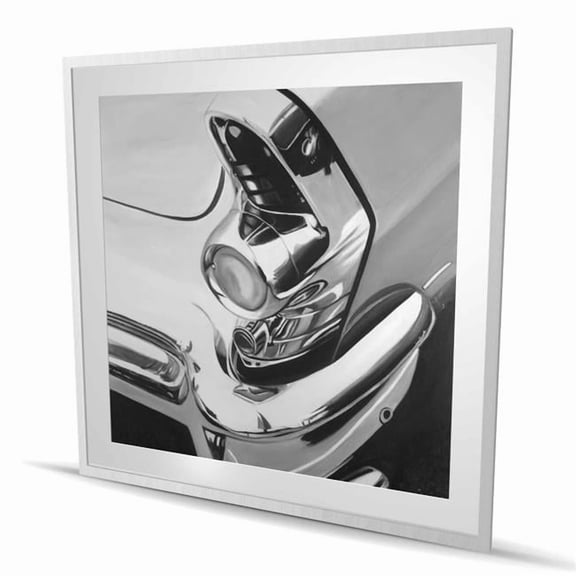 Begin Home Decor C1FM48483ZB8MW 48 x 48 in. Beautiful Chrome Car - Framed Matted Print for Home Decor