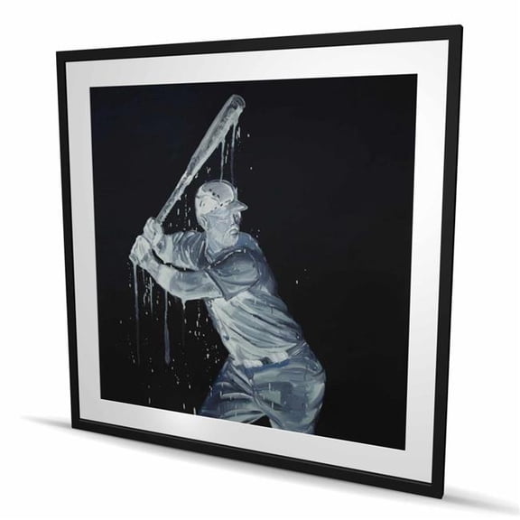 Begin Home Decor C1FM48484AY0UO 48 x 48 in. Baseball Player - Blue Man Framed Matted Print - Home Decor