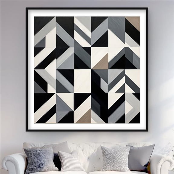 Begin Home Decor C1FM48484PVBTF 48 x 48 in. Grid - Gray Pattern Framed Matted Print for Home Decor