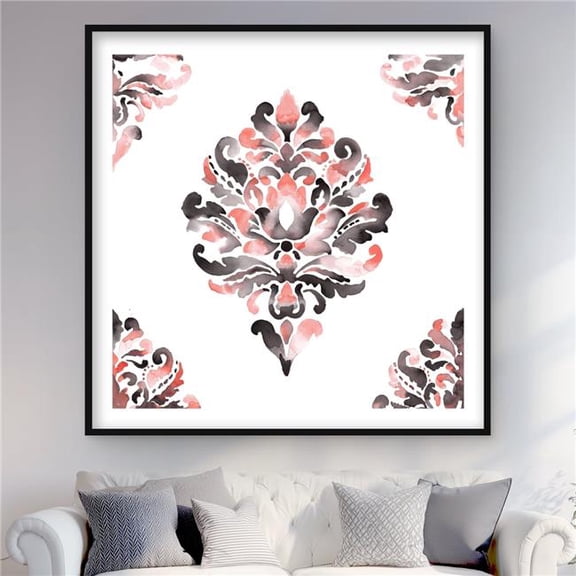 Begin Home Decor C1FM484854TG4K 48 x 48 in. Coral Baroque Ornament Wall Art - Bohemian Pattern Framed Print Decor