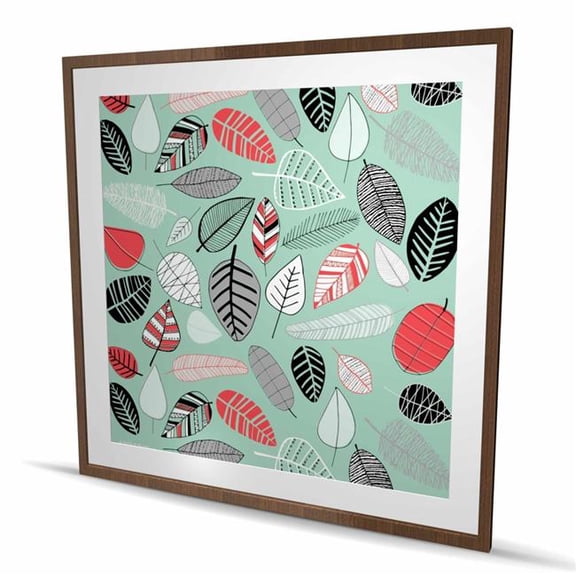 Begin Home Decor C1FM48485P43KJ 48 x 48 in. Turquoise Leaf Patterns - Framed Matted Print Wall Art for Kids Decor