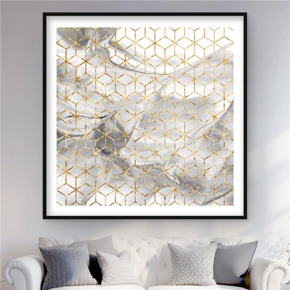 Begin Home Decor C1FM48485PF3LC 48 x 48 in. Symmetry Livingroom Pattern Framed Matted Print - Home Decor