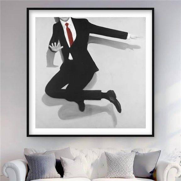 Begin Home Decor C1FM48487YGNNX 48 x 48 in. Classical Jumping Man - Fashion Office Framed Matted Print