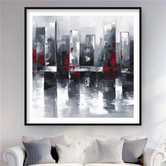 Begin Home Decor C1FM484880ZO88 48 x 48 in. Abstract Cityscape - Gray Cities Framed Matted Print Decor