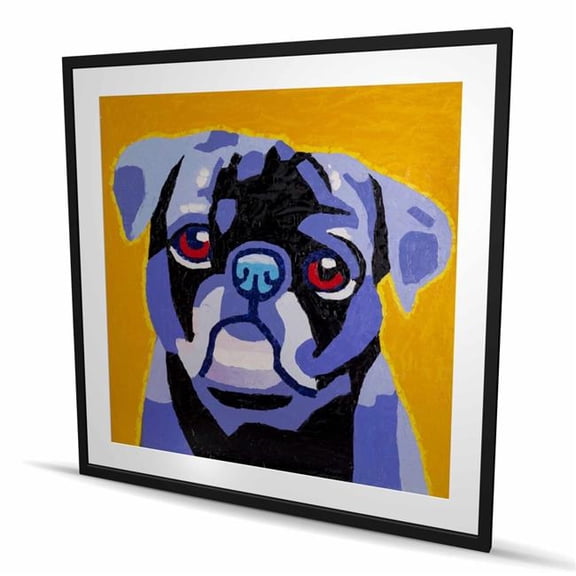 Begin Home Decor C1FM4848871U5A 48 x 48 in. Flash the Pug - Blue Framed Matted Print for Home Decor
