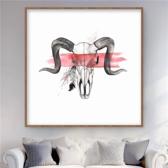 Begin Home Decor C1FM48488VA5XG 48 x 48 in. Aries Skull with Feather - Gray Framed Matted Print Decor