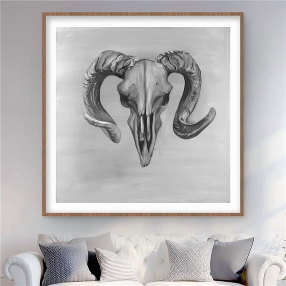 Begin Home Decor C1FM48489GB64J 48 x 48 in. Grayscale Aries Skull - Framed Matted Print for Home Decor