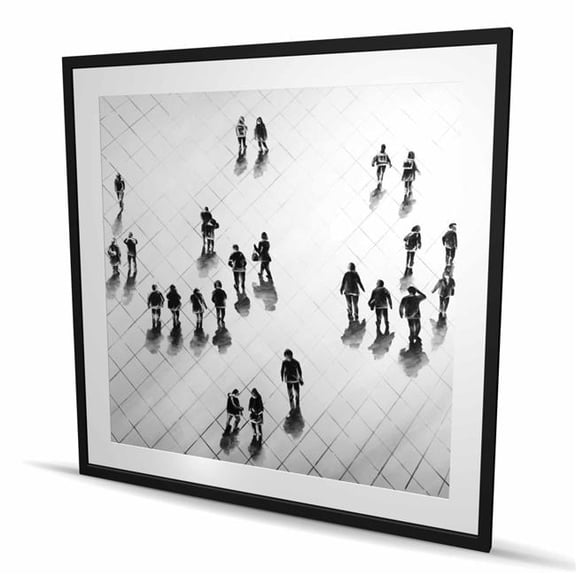 Begin Home Decor C1FM48489JVIAJ 48 x 48 in. Overhead View of People on the Street - Framed Matted Print Wall Art