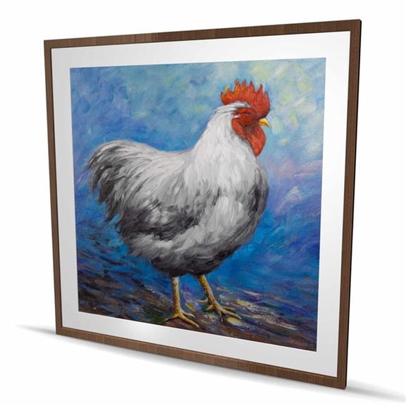 Begin Home Decor C1FM48489S4FCM 48 x 48 in. Gray Rooster - Classic Blue Framed Matted Print - Home Decor