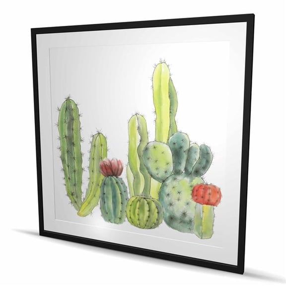 Begin Home Decor C1FM48489SUVPJ 48 x 48 in. Small Cactus Floral Print Wall Art - Green Framed Home Decor Art