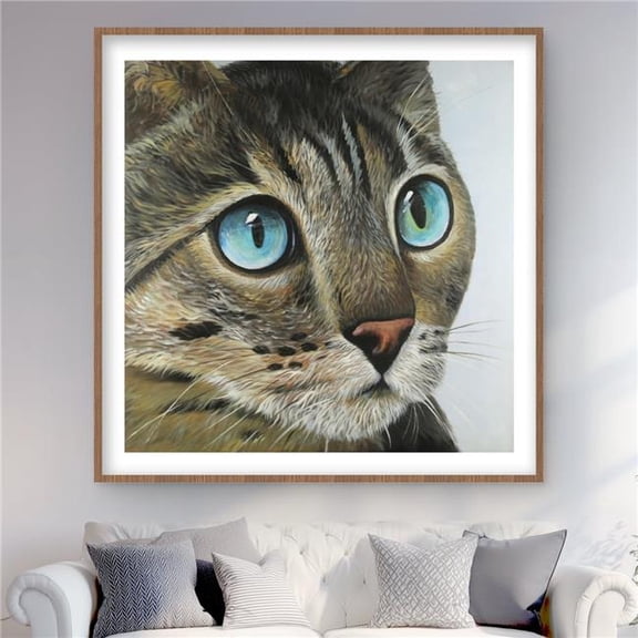 Begin Home Decor C1FM4848AADBNA 48 x 48 in. Curious Cat Portrait - Framed Matted Print Wall Art for Home Decor