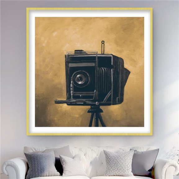 Begin Home Decor C1FM4848ACAYZV 48 x 48 in. Vintage Camera Gold Office Framed Matted Print - Home Decor