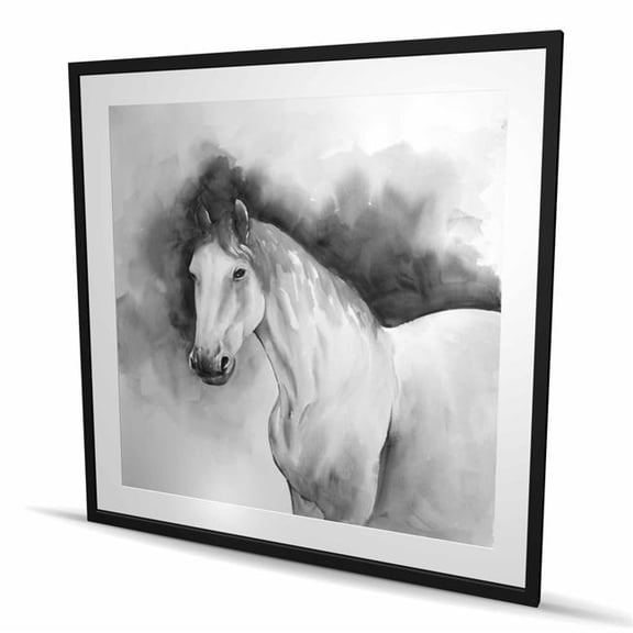 Begin Home Decor C1FM4848BT1HKK 48 x 48 in. Domino Horse - White Horse Framed Matted Print for Decor