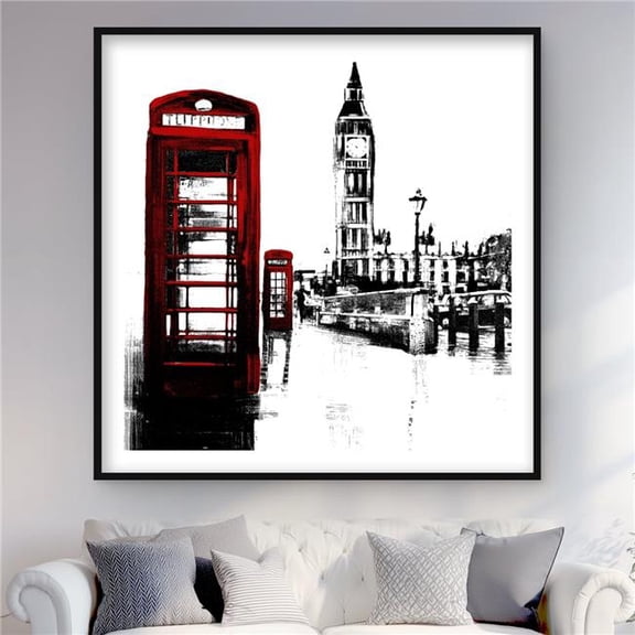 Begin Home Decor C1FM4848CKT1MX 48 x 48 in. Telephone Box & Big Ben Print Wall Art - Red Industrial Frame Decor