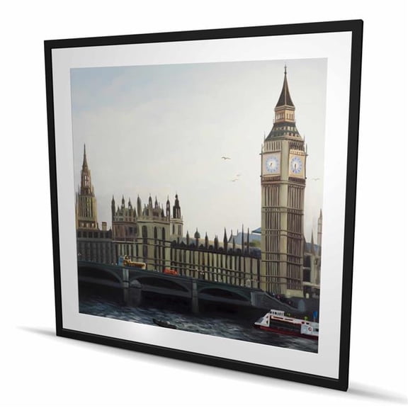 Begin Home Decor C1FM4848CWHLOQ 48 x 48 in. Big Ben Clock Gray Office Framed Print Wall Art - London Home Decor