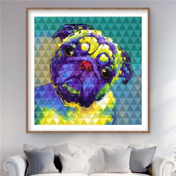 Begin Home Decor C1FM4848ELOM4T 48 x 48 in. Geometric Curious Pug - Yellow Framed Matted Print Decor
