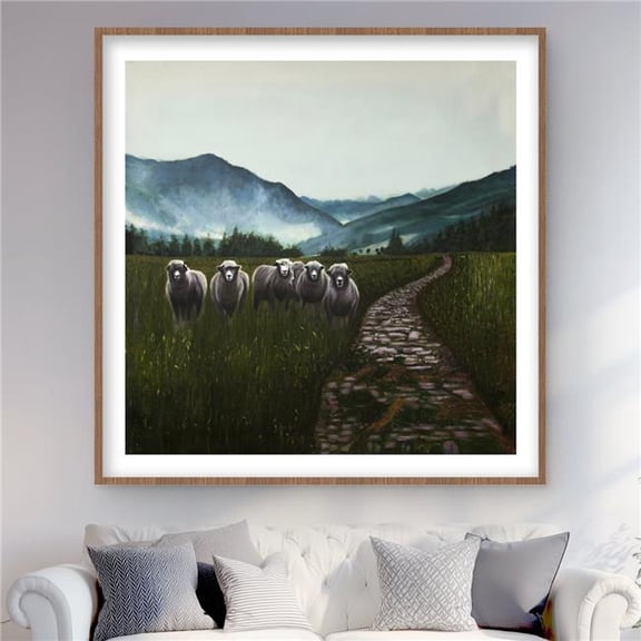 Begin Home Decor C1FM4848FHCHW3 48 x 48 in. Sheep in the Countryside - Farmhouse Living Room Print Decor