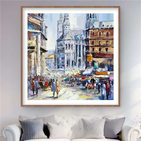 Begin Home Decor C1FM4848FLWURO 48 x 48 in. Busy Street by A Sunny Day - Beige Matted Print for Decor