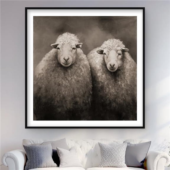 Begin Home Decor C1FM4848HCQYHY 48 x 48 in. Sheep Sepia - Rustic Framed Matted Print for Home Decor