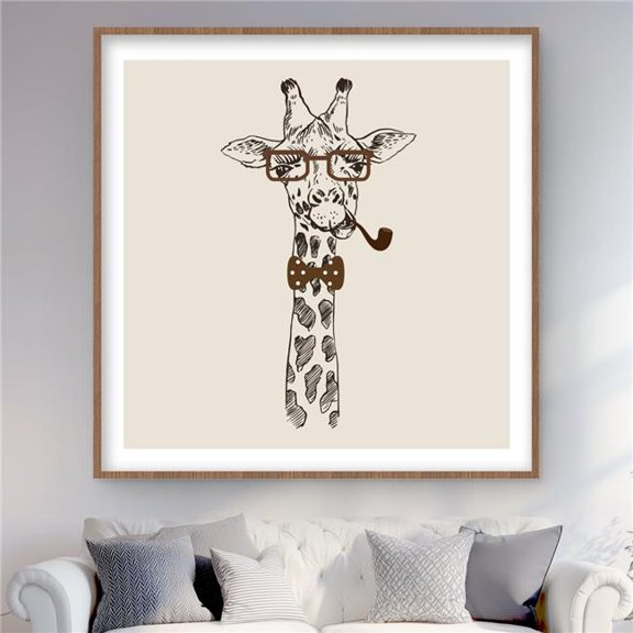 Begin Home Decor C1FM4848HO8GM2 48 x 48 in. Funny Giraffe with Pipe - Framed Matted Print Wall Art - Home Decor