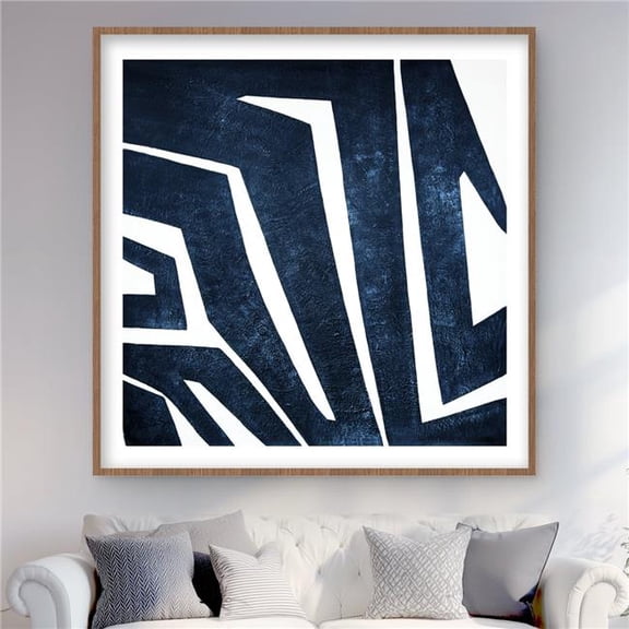 Begin Home Decor C1FM4848IEYI3B 48 x 48 in. Blue Labyrinth - Modern Framed Matted Print Wall Art - Home Decor