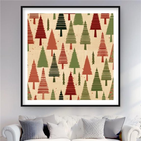 Begin Home Decor C1FM4848IL55GP 48 x 48 in. Christmas Tree Pattern - Turquoise Framed Matted Print Decor
