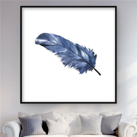 Begin Home Decor C1FM4848IRGDZ6 48 x 48 in. Blue Feather - Framed Matted Print Wall Art - Bedroom Home Decor